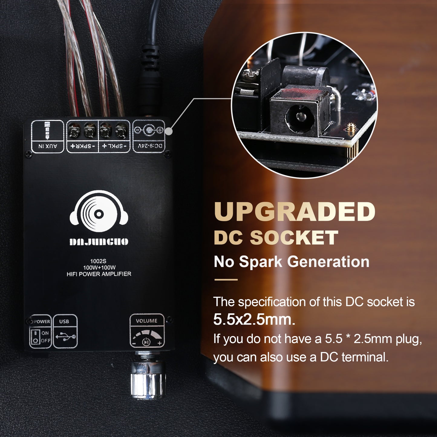 DAJUNGUO 1002S 2.0 Bluetooth Amplifier Board with Dual TPA3116D2 Chips, 100W+100W Power Output DC :12-24V