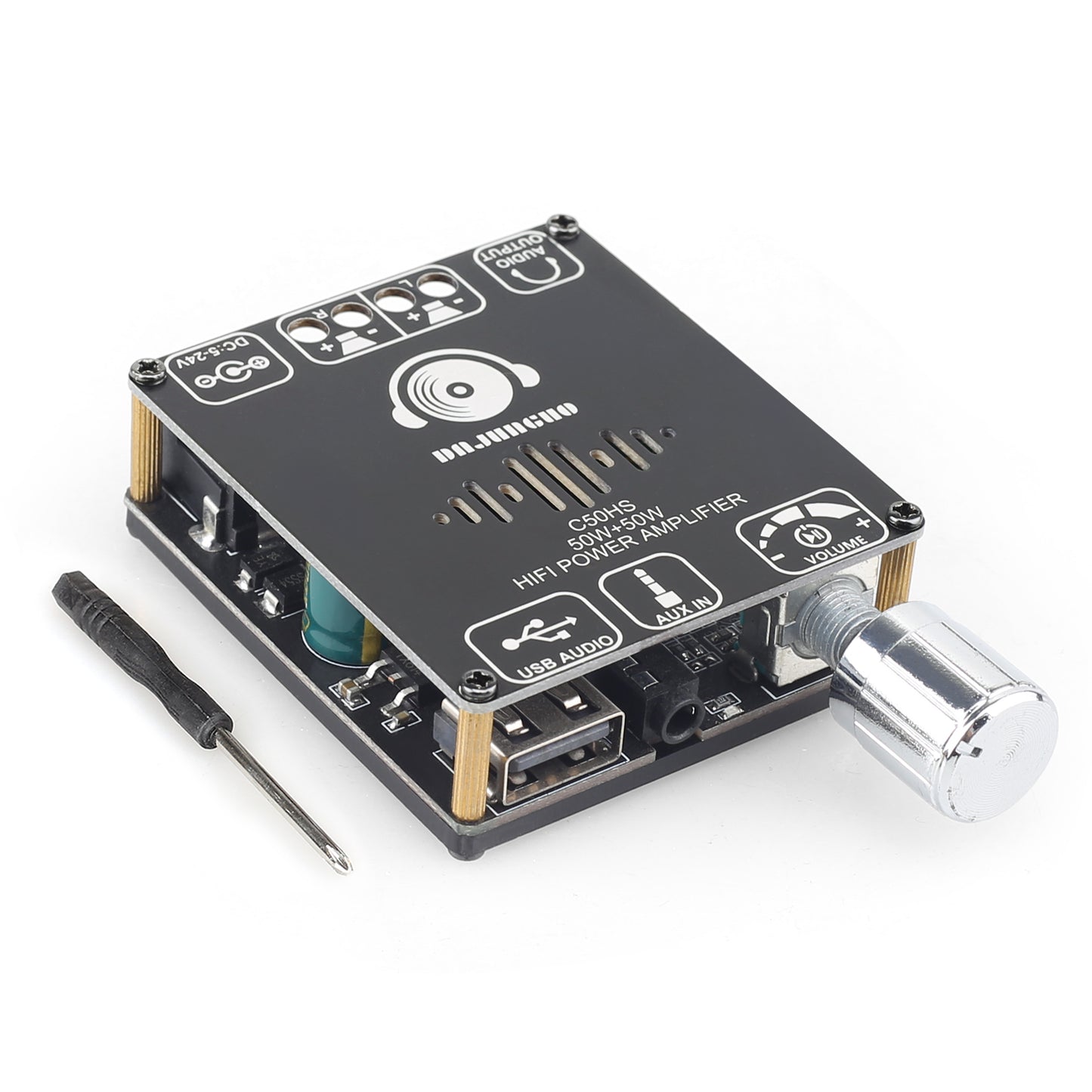 DAJUNGUO C50HS Bluetooth Amplifier Board TPA3116D2 HiFi Chip 12-24V DC Input,Support USB Sound Card/USB Flash Driver, AUX, Bluetooth Multiple Input Modes