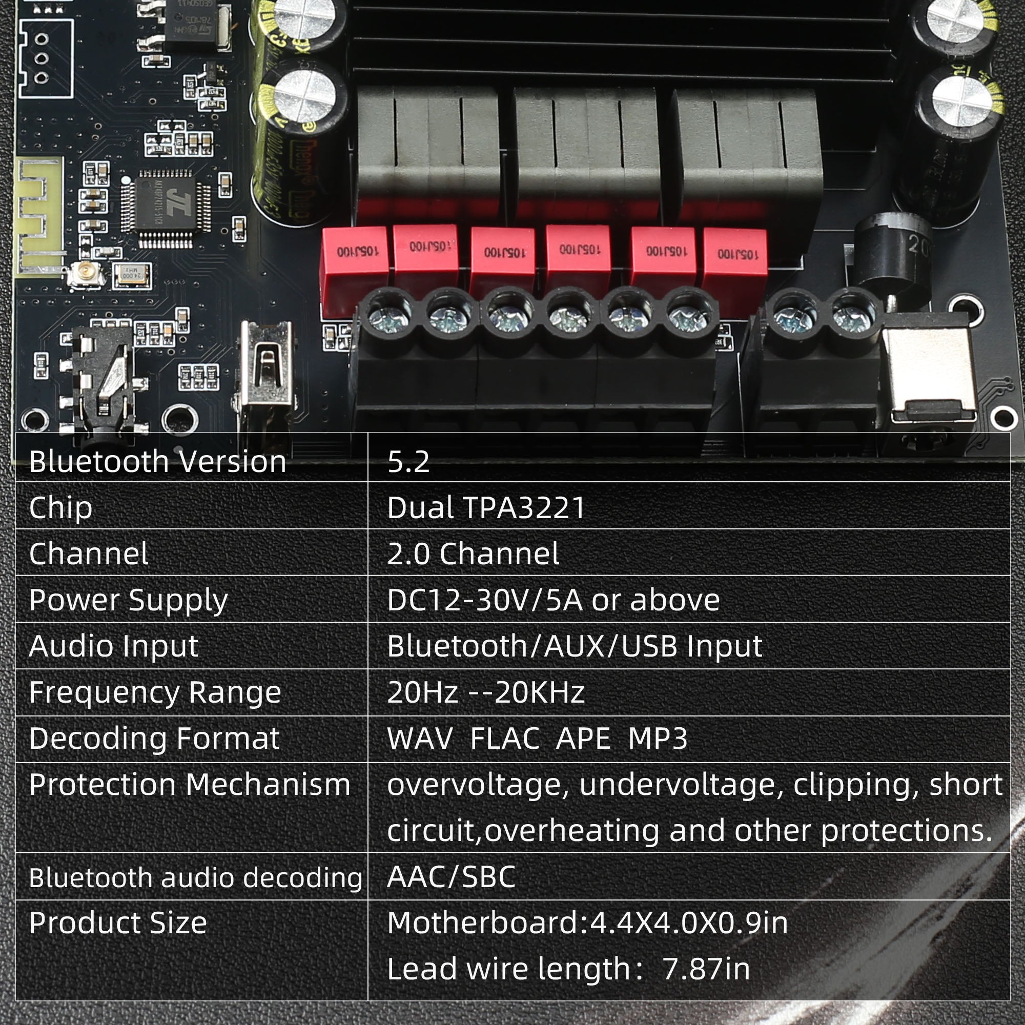 DAJUNGUO S200HS-W Power Amplifier Board Bluetooth5.2 TPA3221 Chip with Subwoofer 2.1 Channel 100W×2+200W,Audio Power Amplifier Module