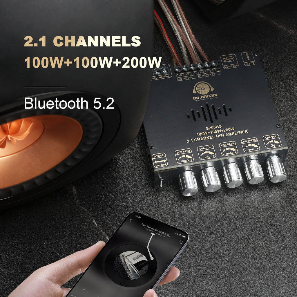 S200HS Power Amplifier Board Bluetooth5.2 TPA3221 Chip with Subwoofer 2.1 Channel 100W×2+200W,Audio Power Amplifier Module