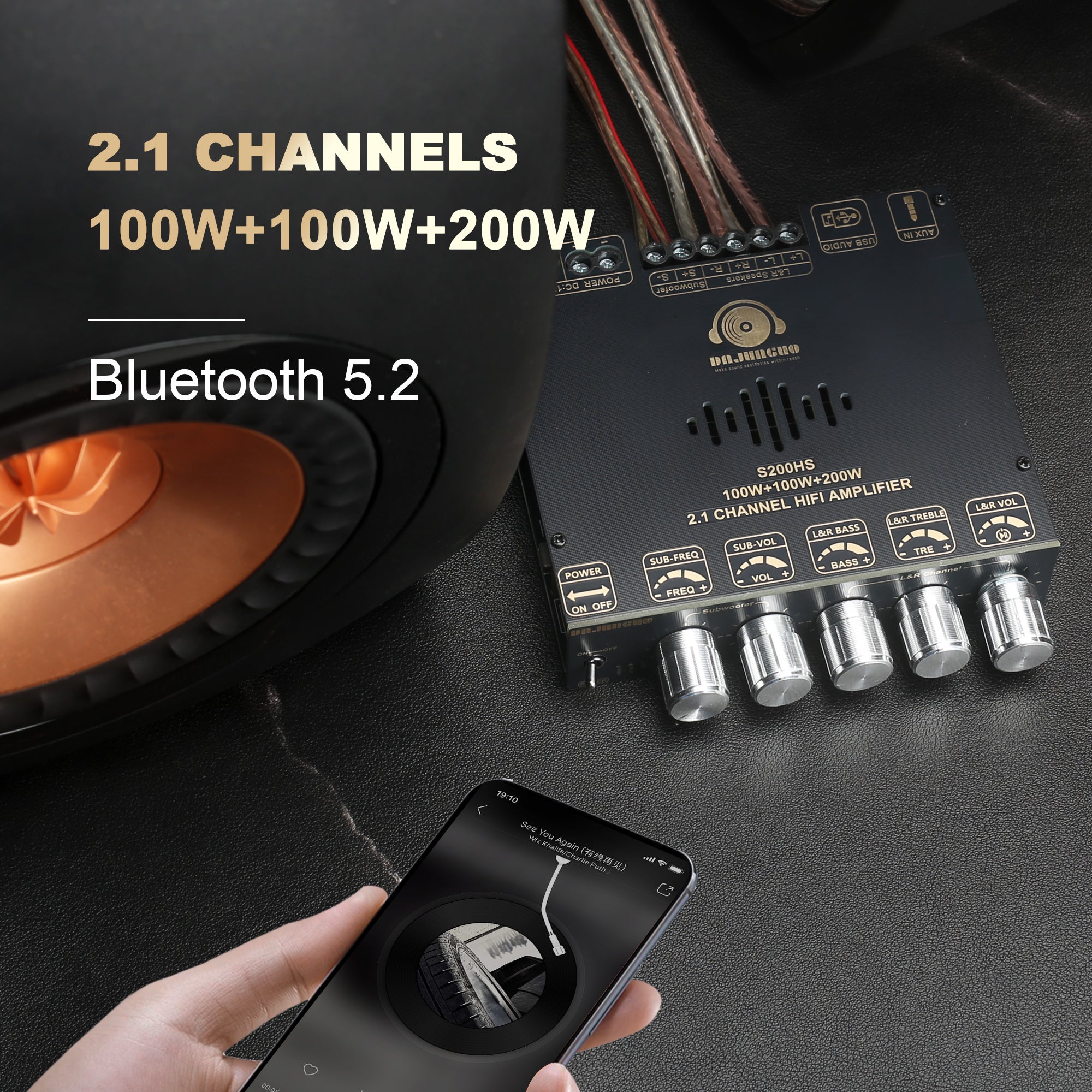 S200HS Power Amplifier Board Bluetooth5.2 TPA3221 Chip with Subwoofer 2.1 Channel 100W×2+200W,Audio Power Amplifier Module