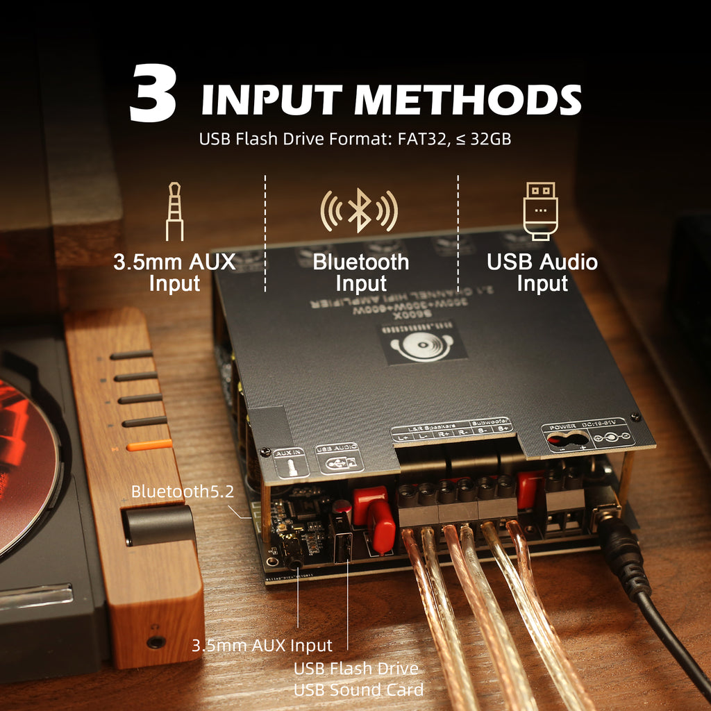 DAJUNGUO S600X 2.1 Channel Amplifier Board 300W+300W+600W Power Output,TPA3255 Chip,Bluetooth 5.2,Black
