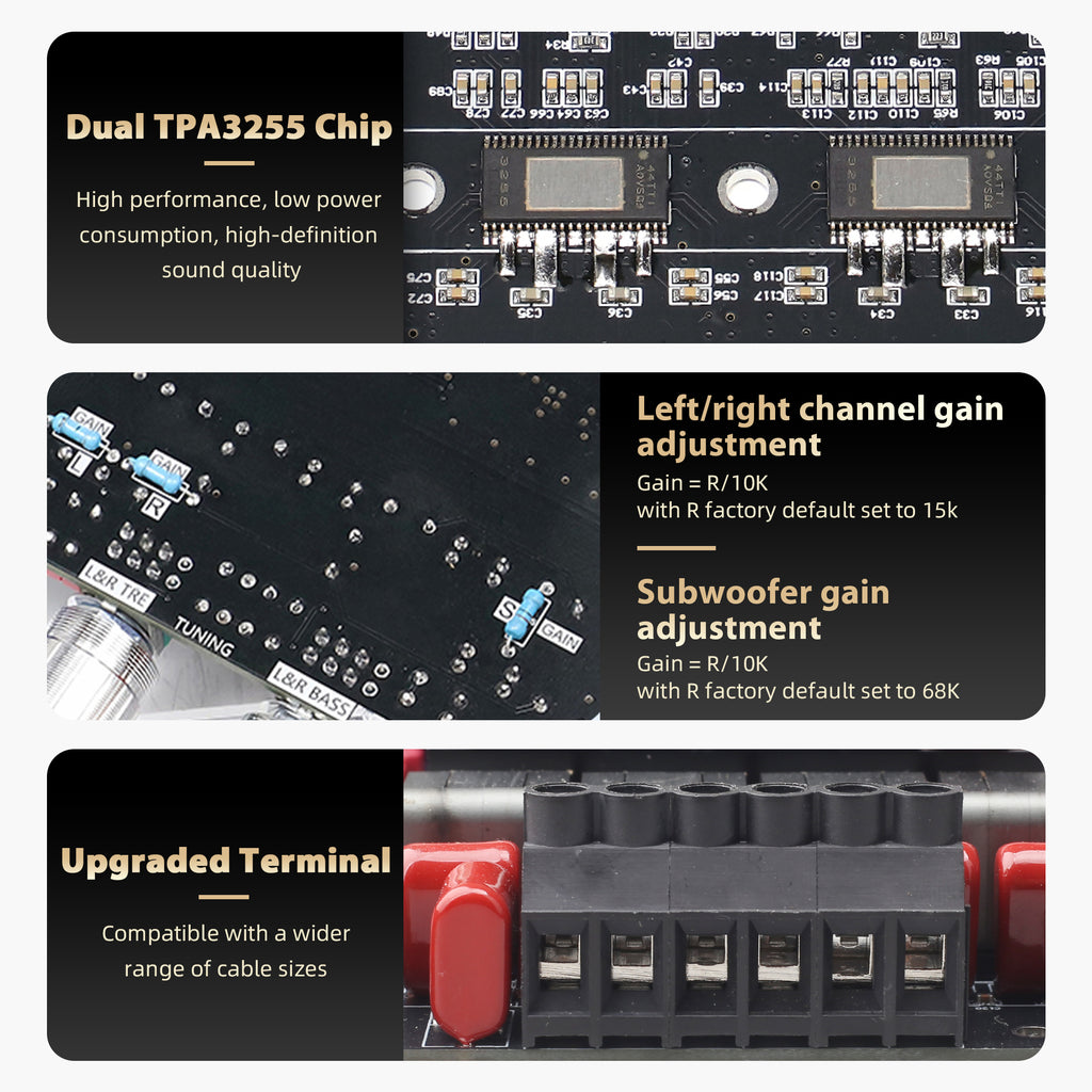 DAJUNGUO S600X 2.1 Channel Amplifier Board 300W+300W+600W Power Output,TPA3255 Chip,Bluetooth 5.2,Black
