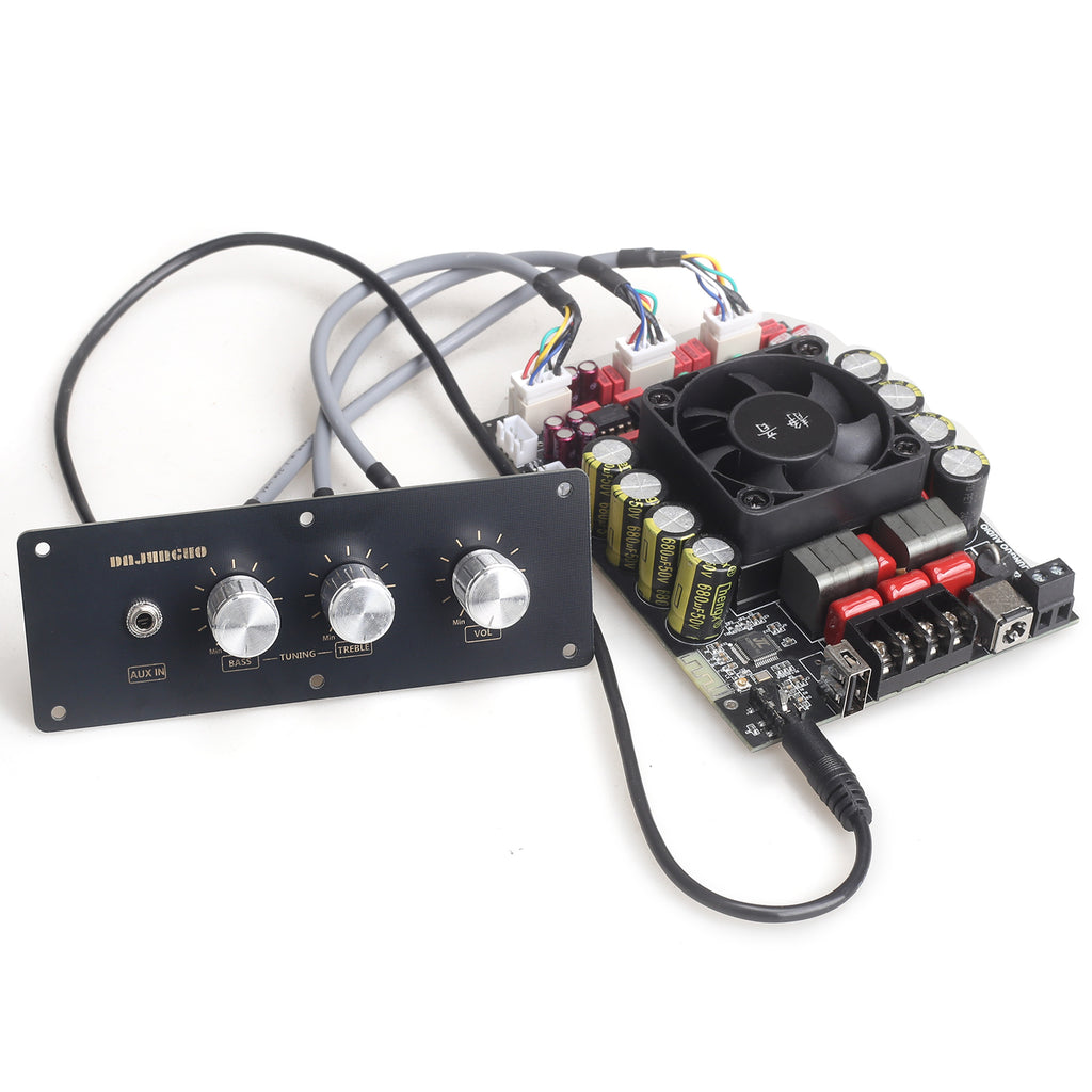 DAJUNGUO T220HS-W Power Amplifier Board 2.0 Channel 220W×2 with Treble and Bass, 12V-36V Audio Power Amplifier Module with Front Panel