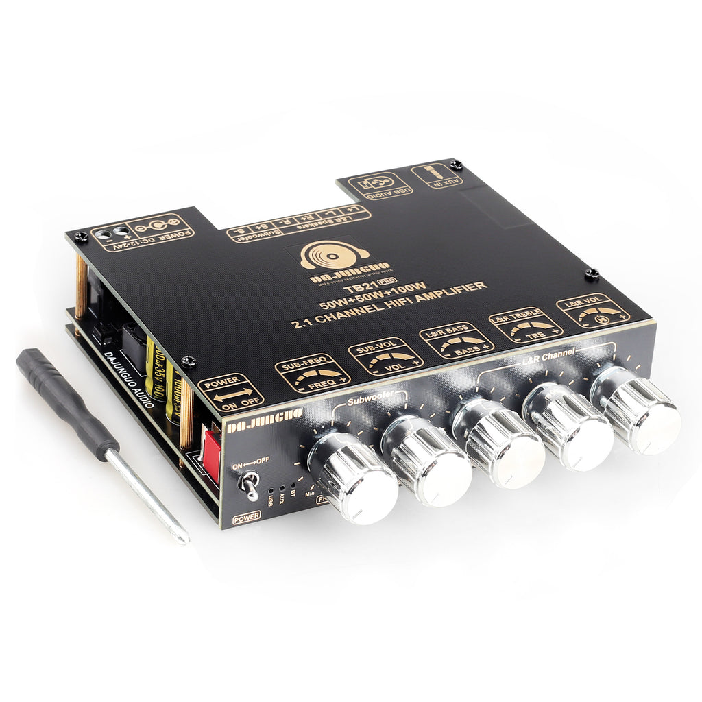 TB21 PRO TPA3116D2 Bluetooth Power Amplifier Board with Subwoofer 2.1 Channel 50W×2+100W, 12V-24V Audio Power Amplifier Module with Treble and Bass Control